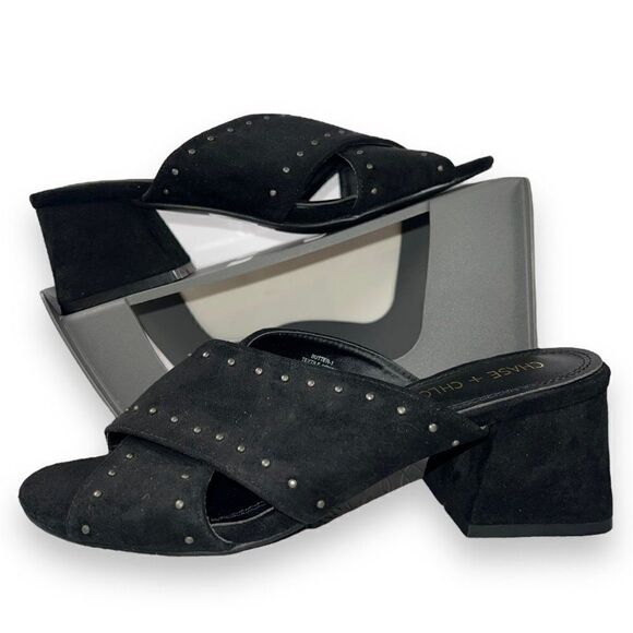 Chase + Chloe Butter Block Heeled Criss Cross Heels Black Women's 6.5 - Picture 1 of 10